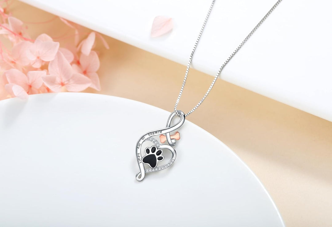 Lucky Paw Necklace with Heart, Bone &amp; Infinity – “Always in My Heart” Pendant
