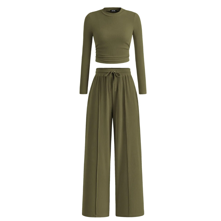 REMI™ – Ribbed Knit Crop & Wide Leg Lounge Set