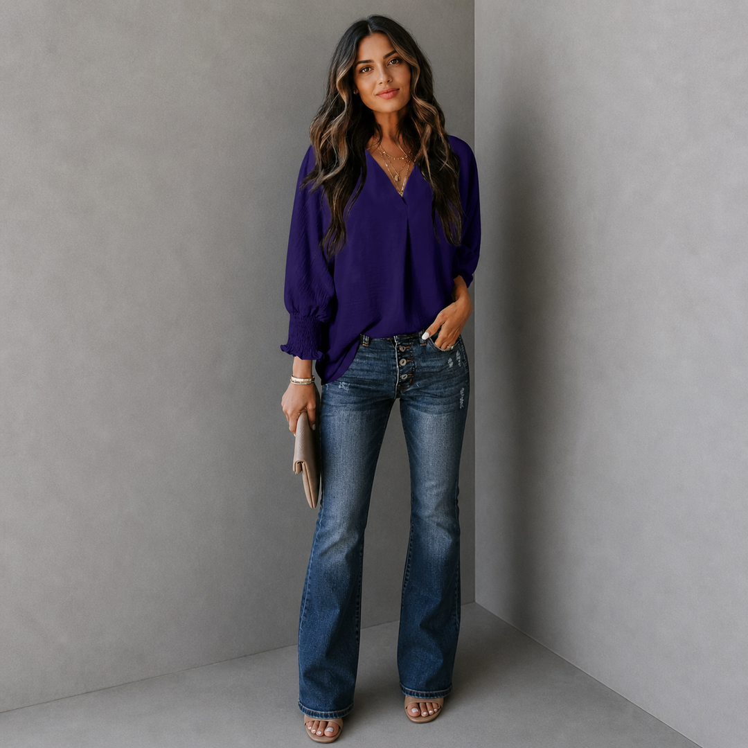 LEILA™ – Classic V-Neck Tunic Blouse
