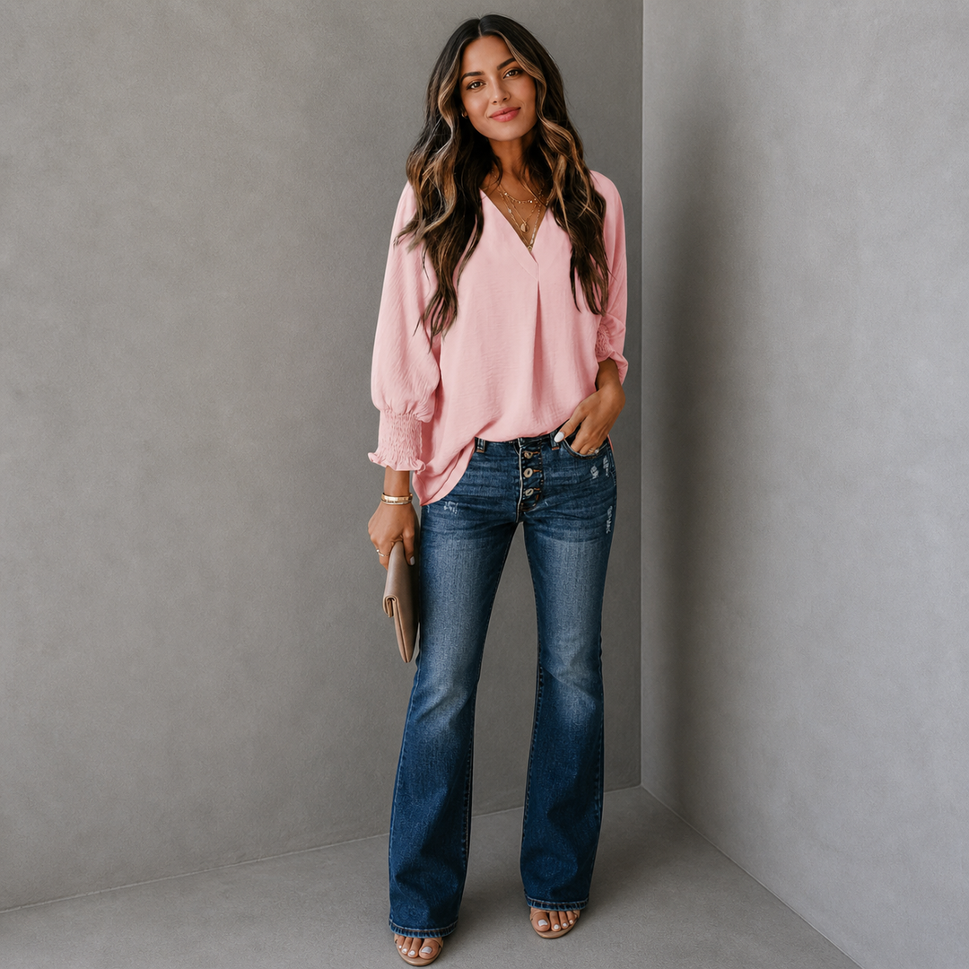 LEILA™ – Classic V-Neck Tunic Blouse