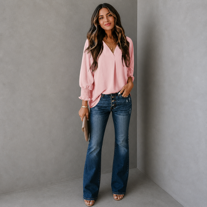 LEILA™ – Classic V-Neck Tunic Blouse