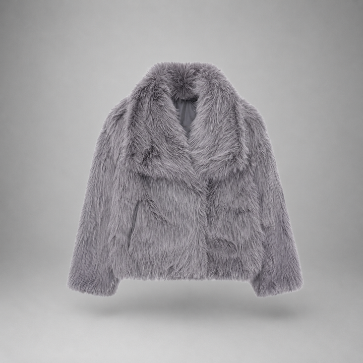 TATSULOK - Classy Long Sleeve Collared Fuzzy Coat