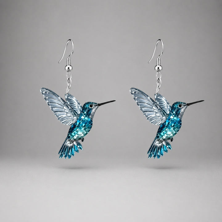 Blue Crystal Hummingbird Earrings