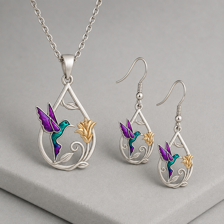 Beautiful Hummingbird Necklace for Women with Bonus Earrings