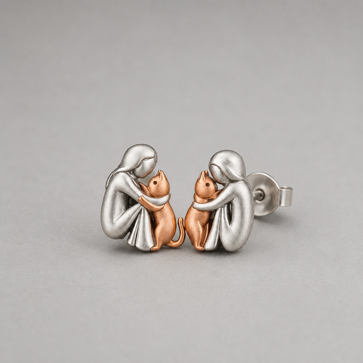 Silver and Gold Two-Tone Cat Hug Earrings