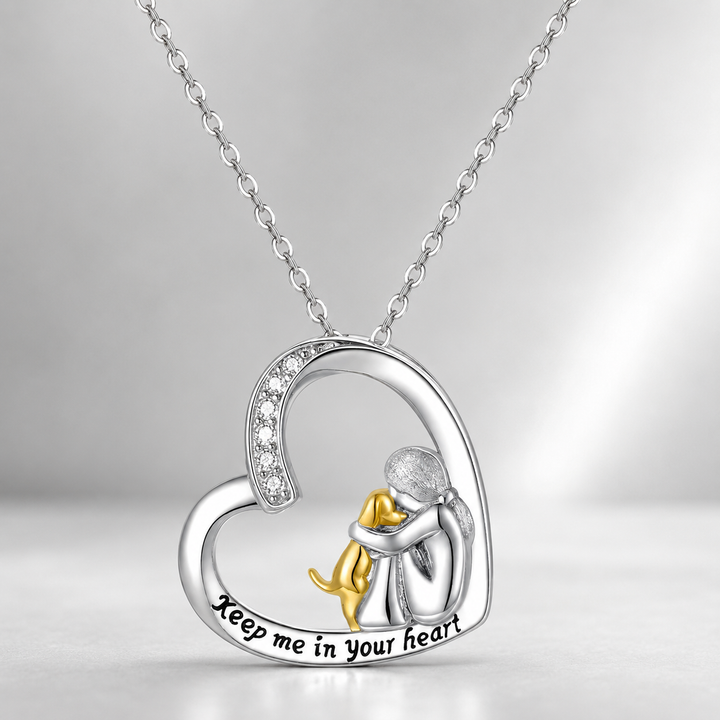 925 Sterling Silver Necklace – Heart &amp; Dog Design with Zirconia