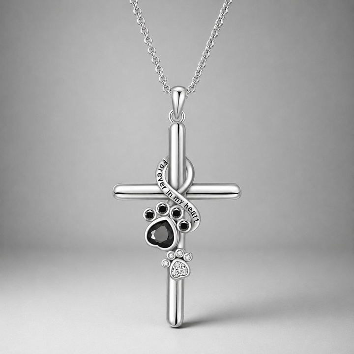925 Sterling Silver Paw &amp; Cross Necklace