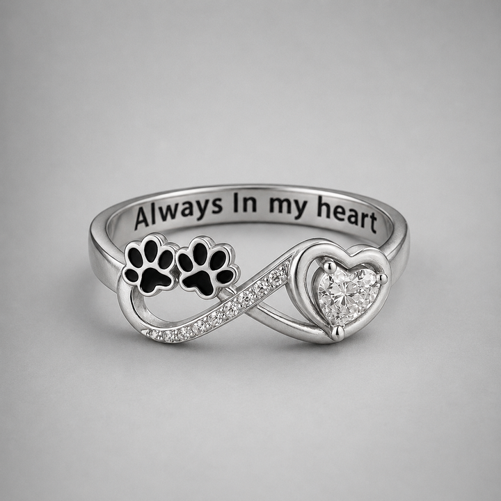 Zirconia Paw Ring with Heart and Infinity Design