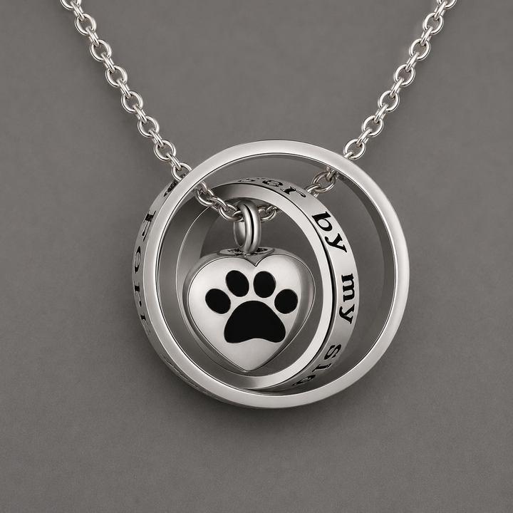 "No Longer By My Side, Forever In My Heart" – Stainless Steel Urn Paw Necklace