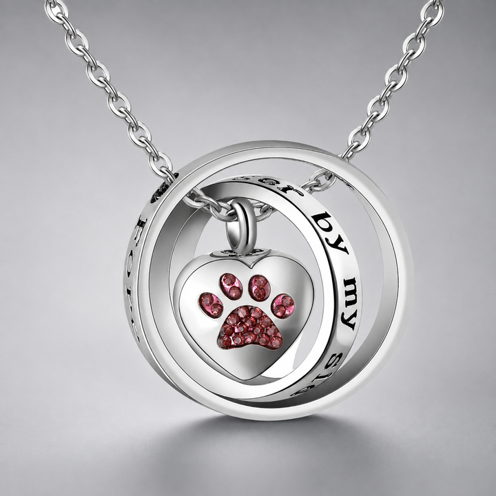 "No Longer By My Side, Forever In My Heart" – Stainless Steel Urn Paw Necklace