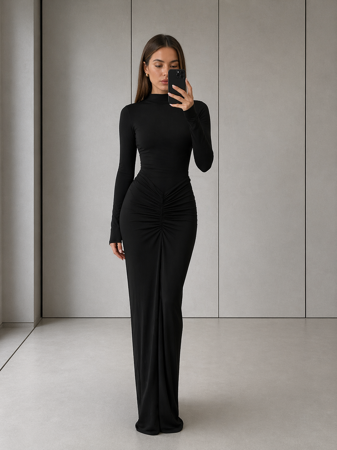 BETTY™ - Classy Ruched Long Sleeve Mock Bodycon Maxi Dress