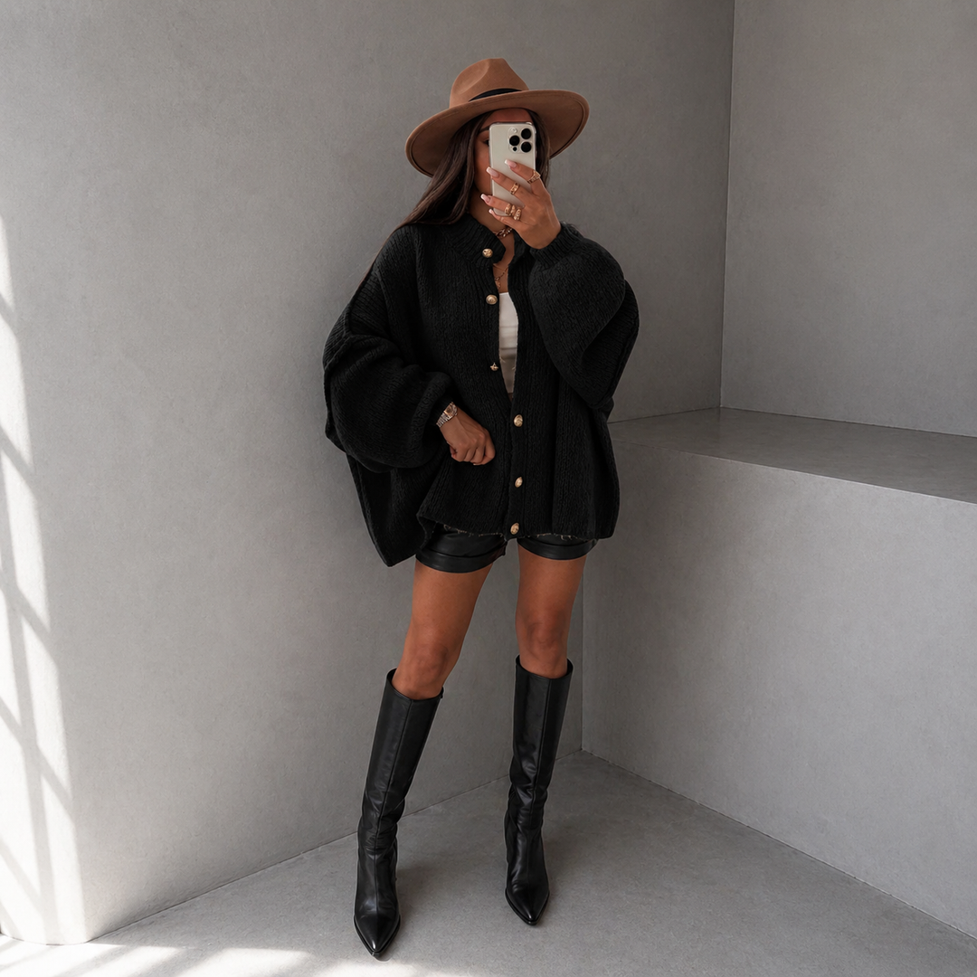 VANDANA™ - Classic Button-Down Long Sleeve Cardigan