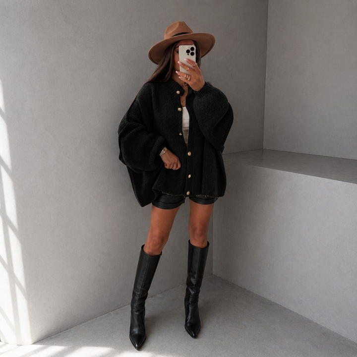 VANDANA™ - Classic Button-Down Long Sleeve Cardigan