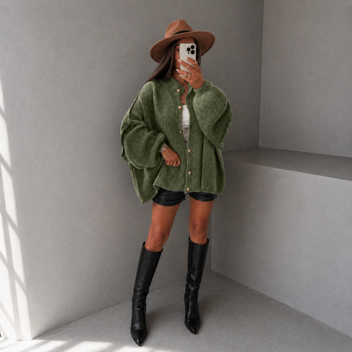 VANDANA™ - Classic Button-Down Long Sleeve Cardigan