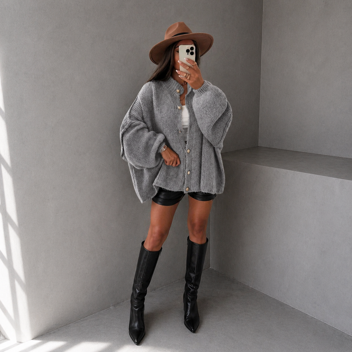 VANDANA™ - Classic Button-Down Long Sleeve Cardigan