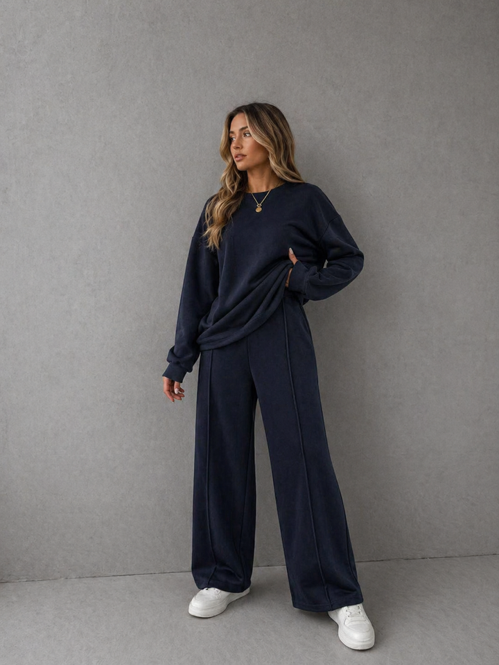 BETH™ - Casual Solid Color Sweatshirt & Pants Set for Outdoor Comfort