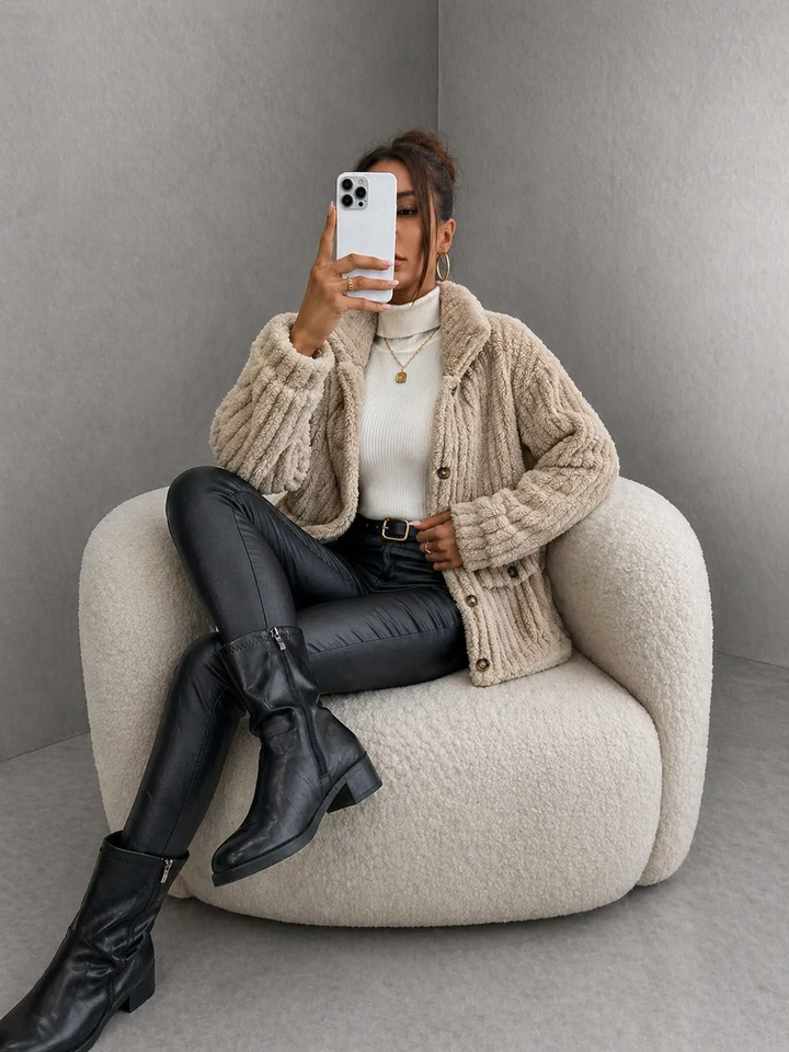 NOVA™ | Double-Sided Velvet Button Cardigan