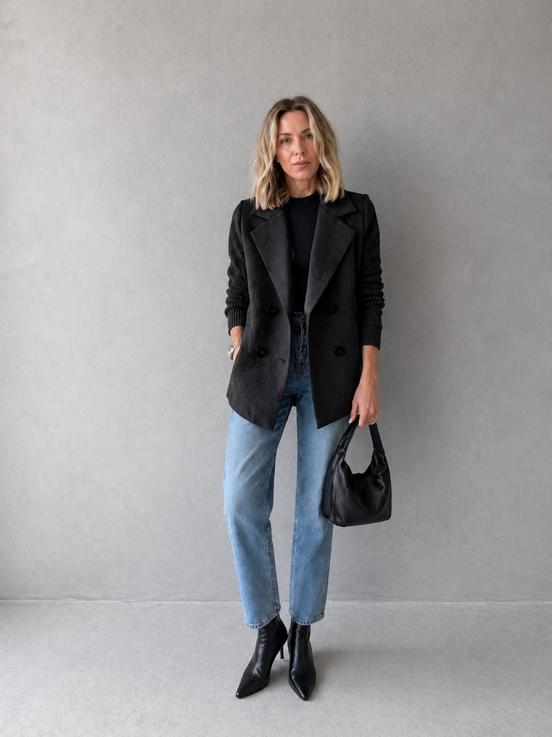 SORELLE™ - Elegant Knit-Sleeve Blazer