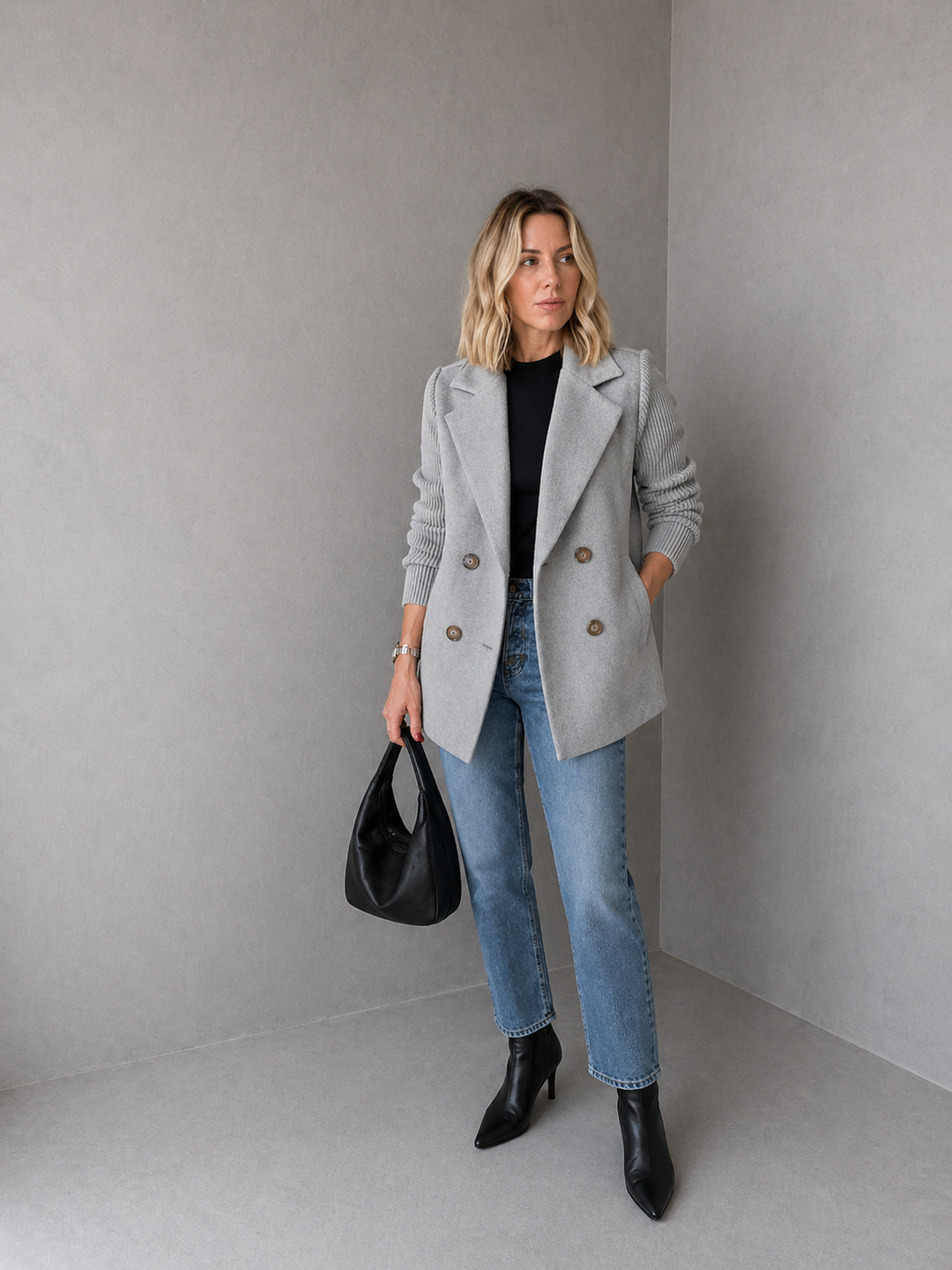 SORELLE™ - Elegant Knit-Sleeve Blazer
