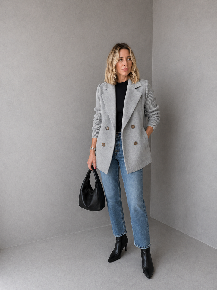 SORELLE™ - Elegant Knit-Sleeve Blazer