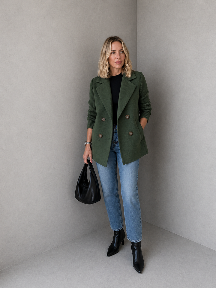 SORELLE™ - Elegant Knit-Sleeve Blazer