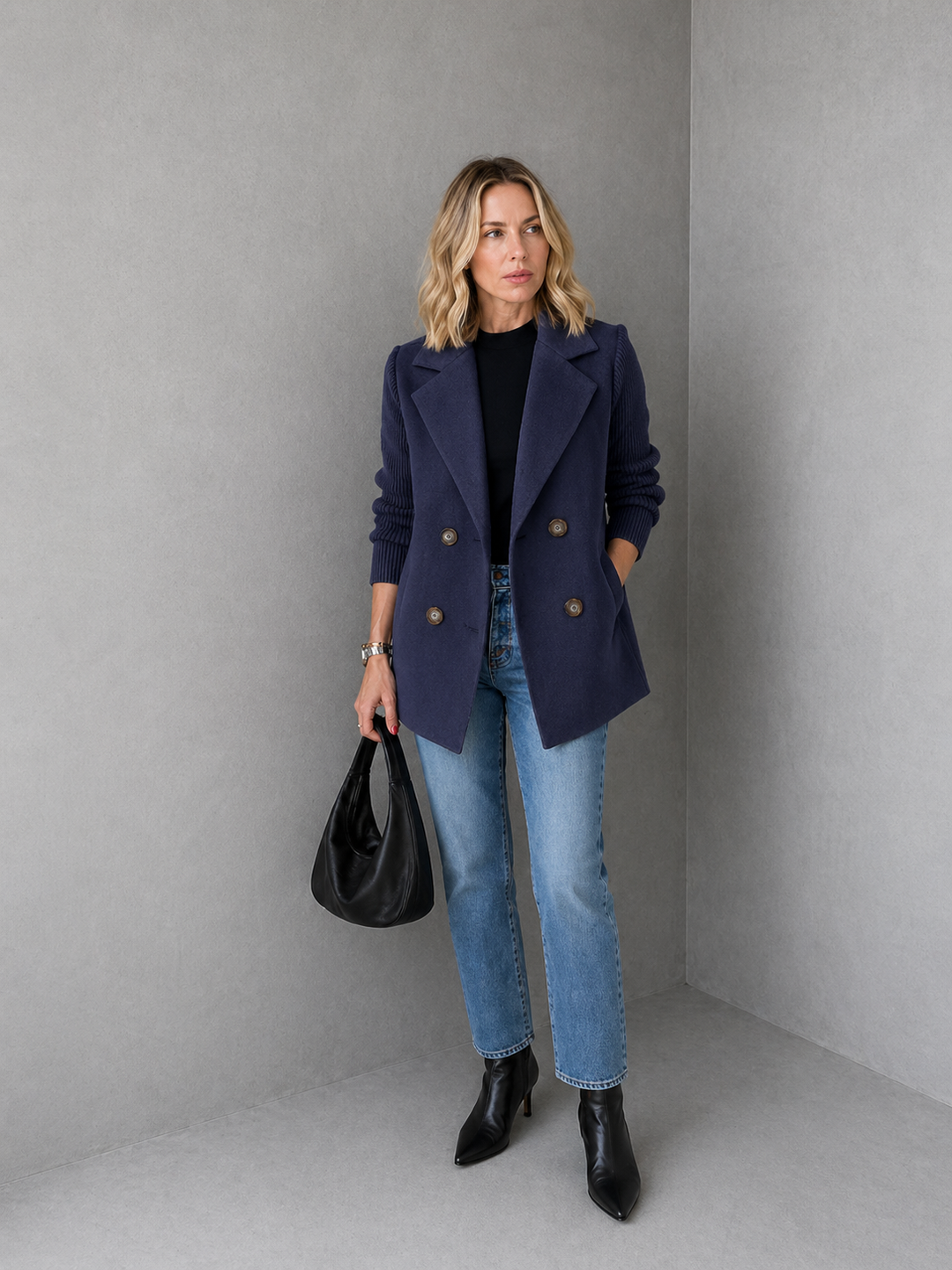 SORELLE™ - Elegant Knit-Sleeve Blazer