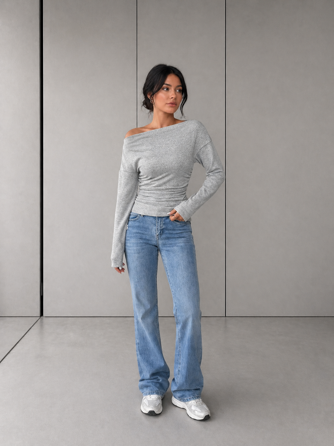 GATY™ - Chic Long Sleeve Asymmetrical Shoulder Top