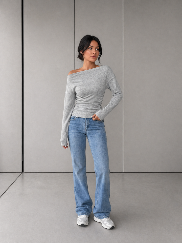GATY™ - Chic Long Sleeve Asymmetrical Shoulder Top