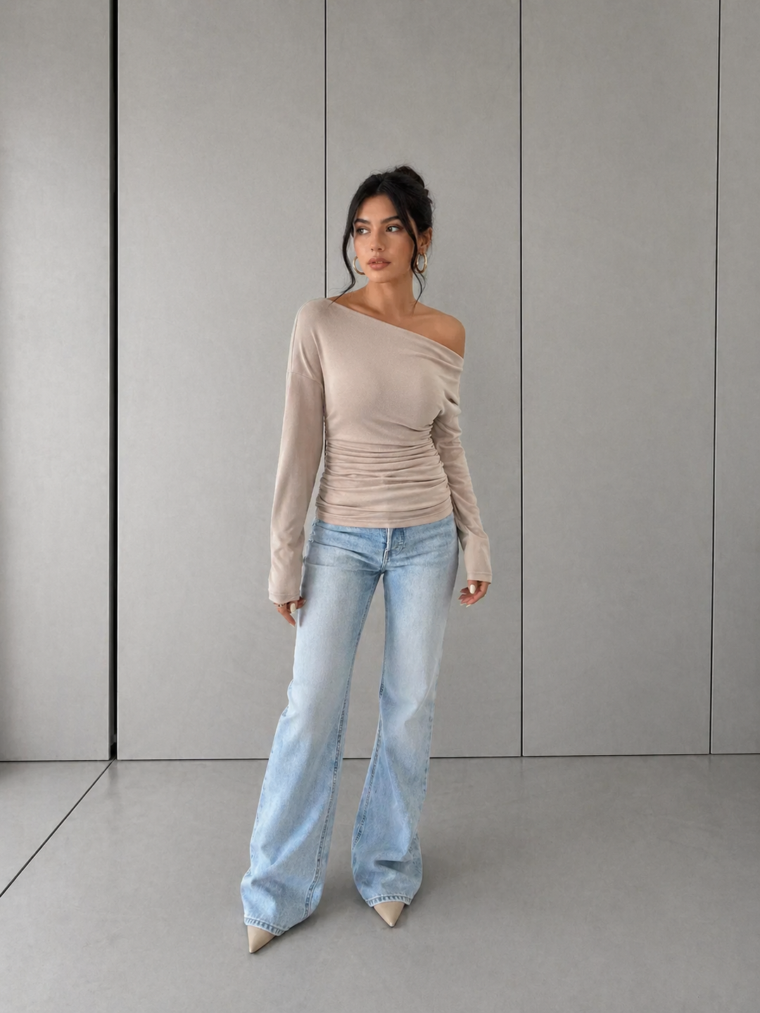 GATY™ - Chic Long Sleeve Asymmetrical Shoulder Top