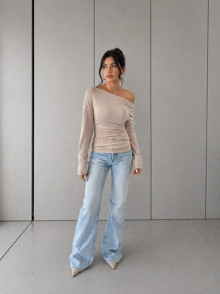 GATY™ - Chic Long Sleeve Asymmetrical Shoulder Top