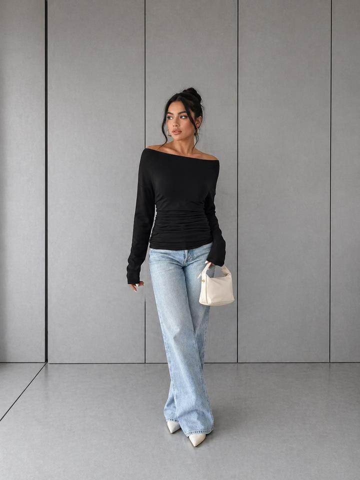 GATY™ - Chic Long Sleeve Asymmetrical Shoulder Top