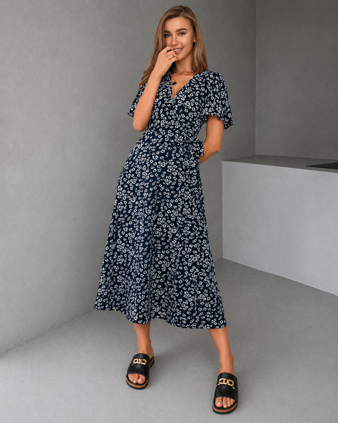 DALISAY™ -  Plus Size V-Neck Flounce Sleeve Summer Dress