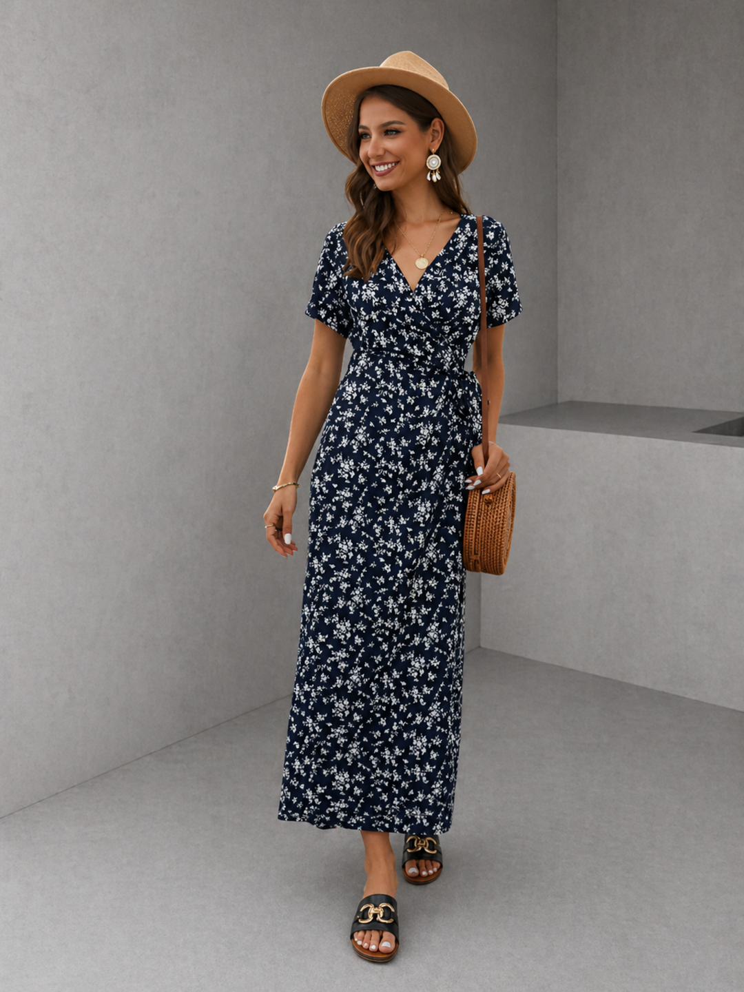 DALISAY™ -  Plus Size V-Neck Flounce Sleeve Summer Dress