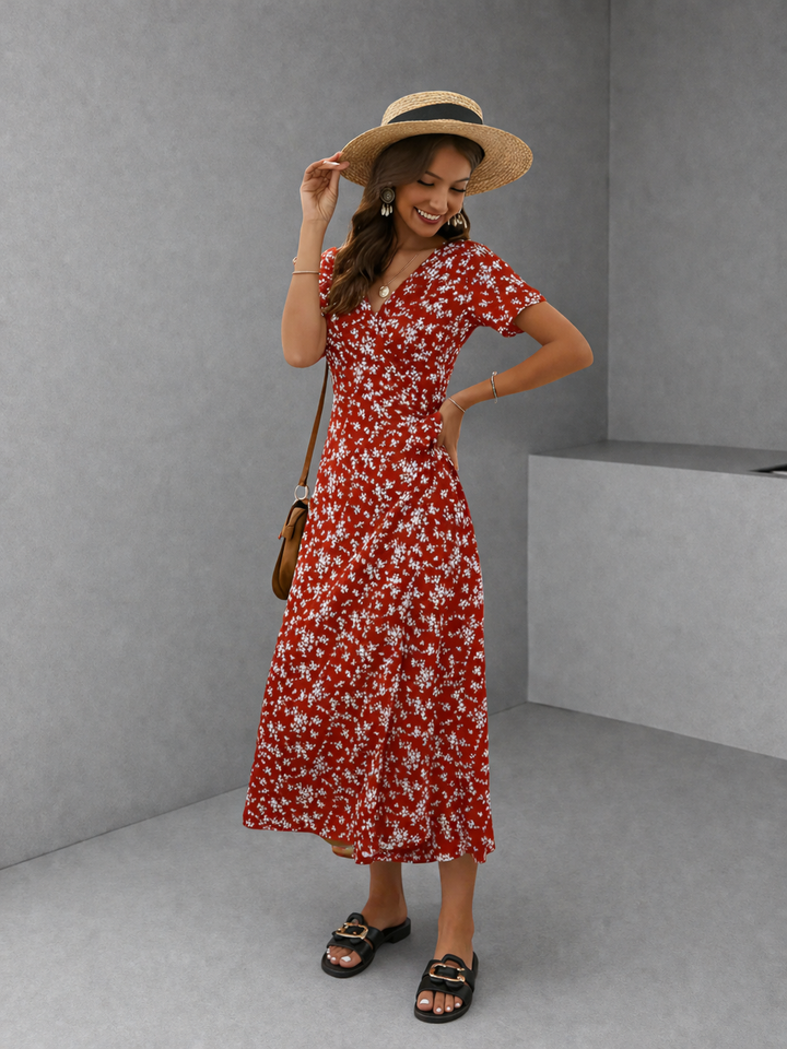 DALISAY™ -  Plus Size V-Neck Flounce Sleeve Summer Dress