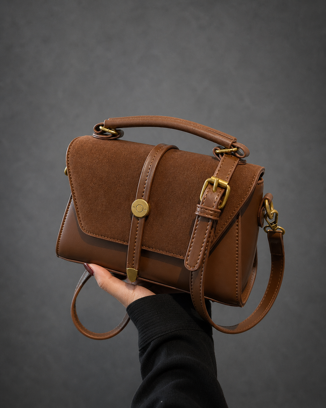 MARLYNN™ - Vintage-Style Small Square Shoulder Crossbody Bag with Contrast Stitching