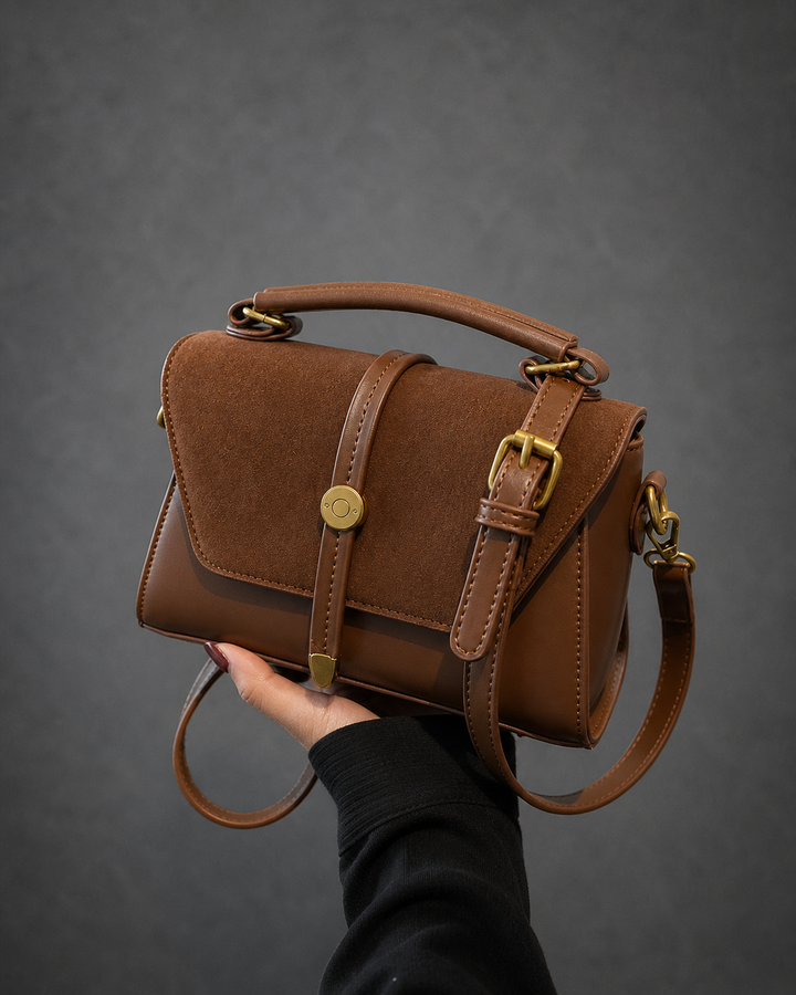 MARLYNN™ - Vintage-Style Small Square Shoulder Crossbody Bag with Contrast Stitching