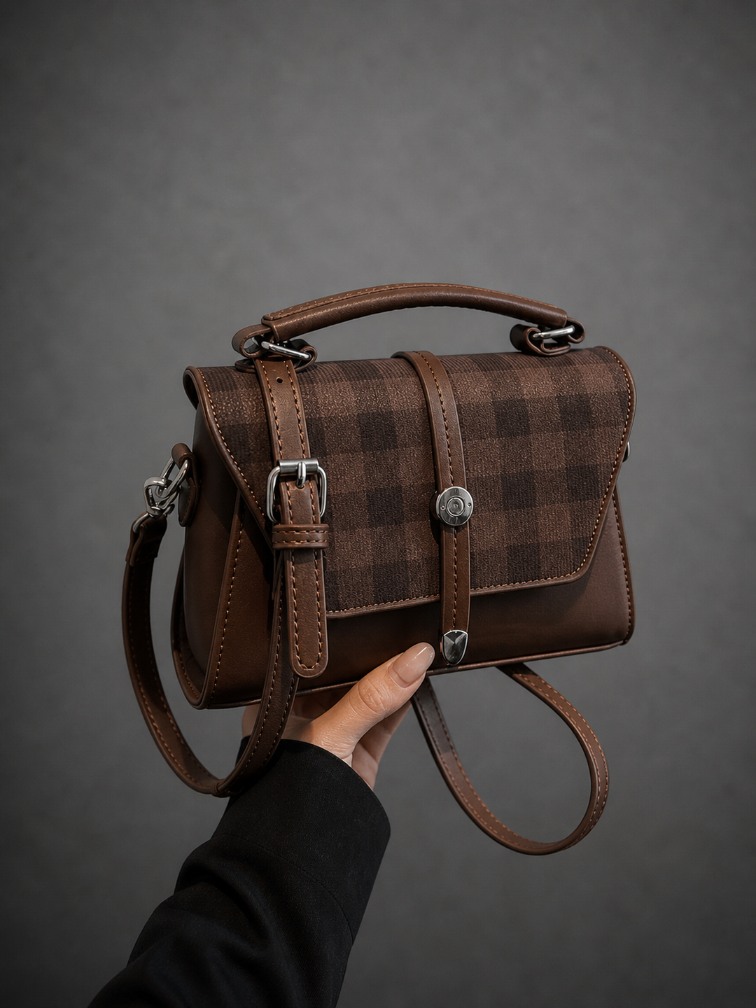 MARLYNN™ - Vintage-Style Small Square Shoulder Crossbody Bag with Contrast Stitching