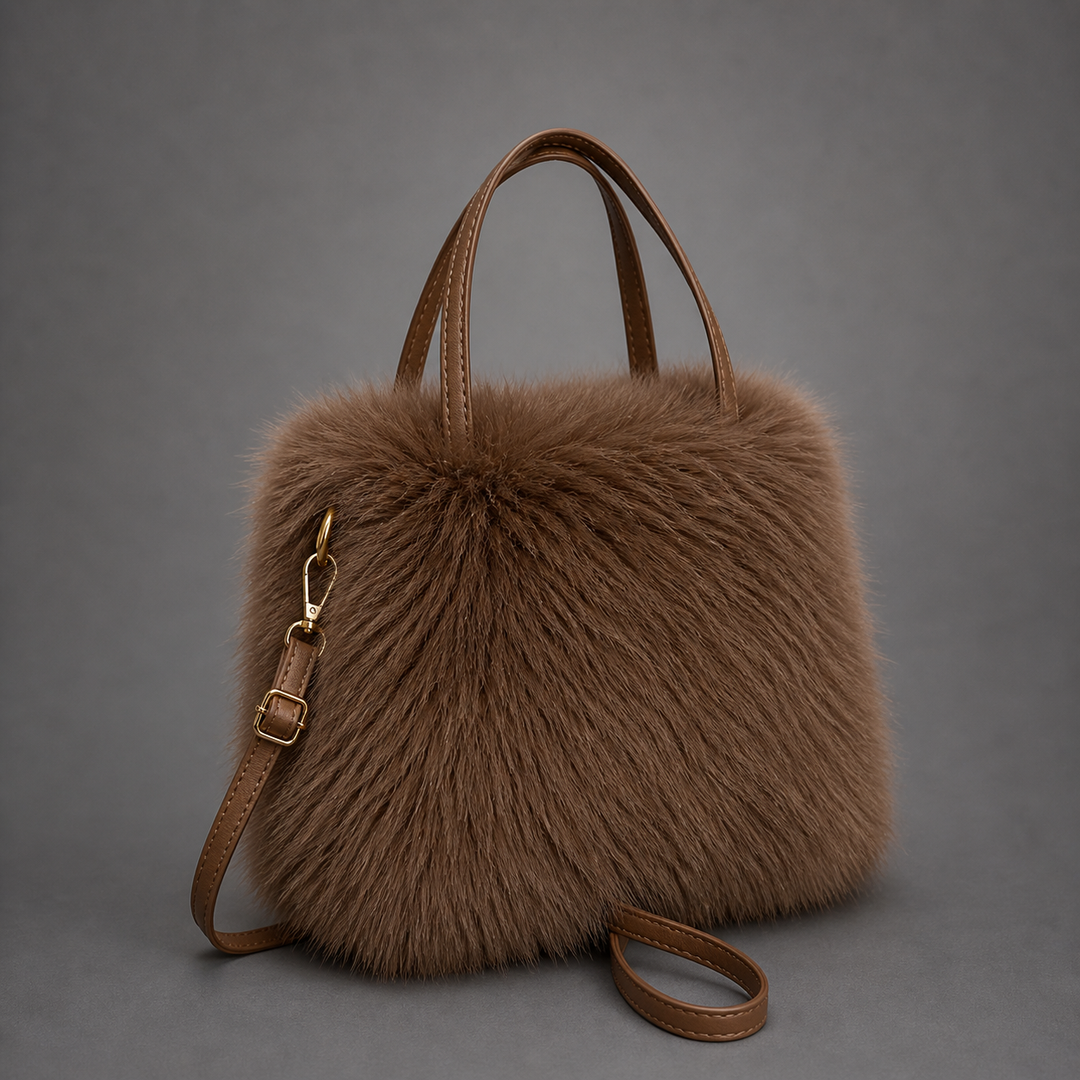 LIZZIE™ - Fashionable Imitation Fur Small Handbag with Grip Handle & Shoulder Strap