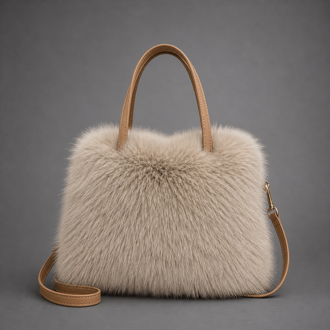 LIZZIE™ - Fashionable Imitation Fur Small Handbag with Grip Handle & Shoulder Strap