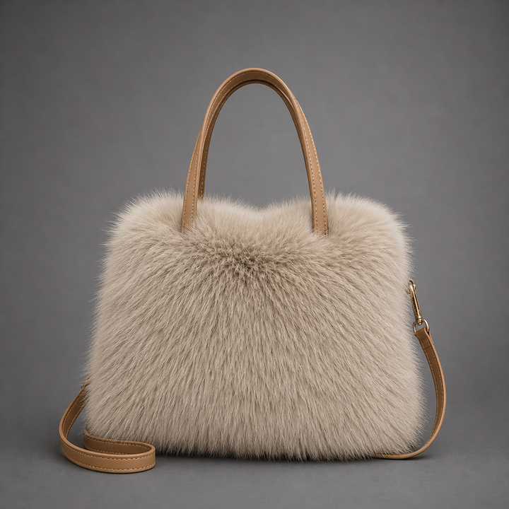 LIZZIE™ - Fashionable Imitation Fur Small Handbag with Grip Handle & Shoulder Strap