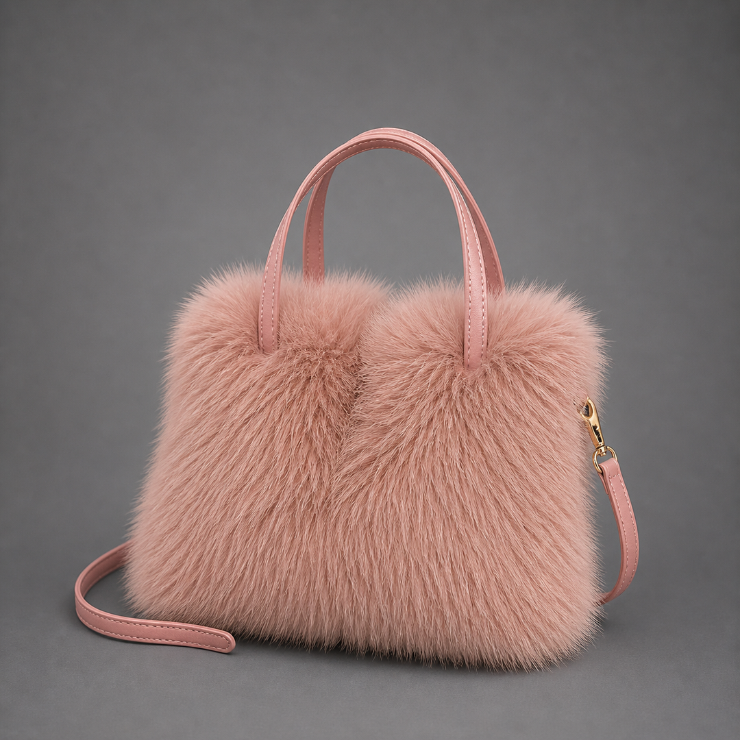 LIZZIE™ - Fashionable Imitation Fur Small Handbag with Grip Handle & Shoulder Strap
