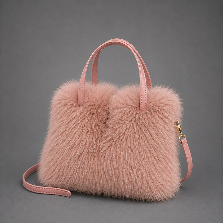 LIZZIE™ - Fashionable Imitation Fur Small Handbag with Grip Handle & Shoulder Strap