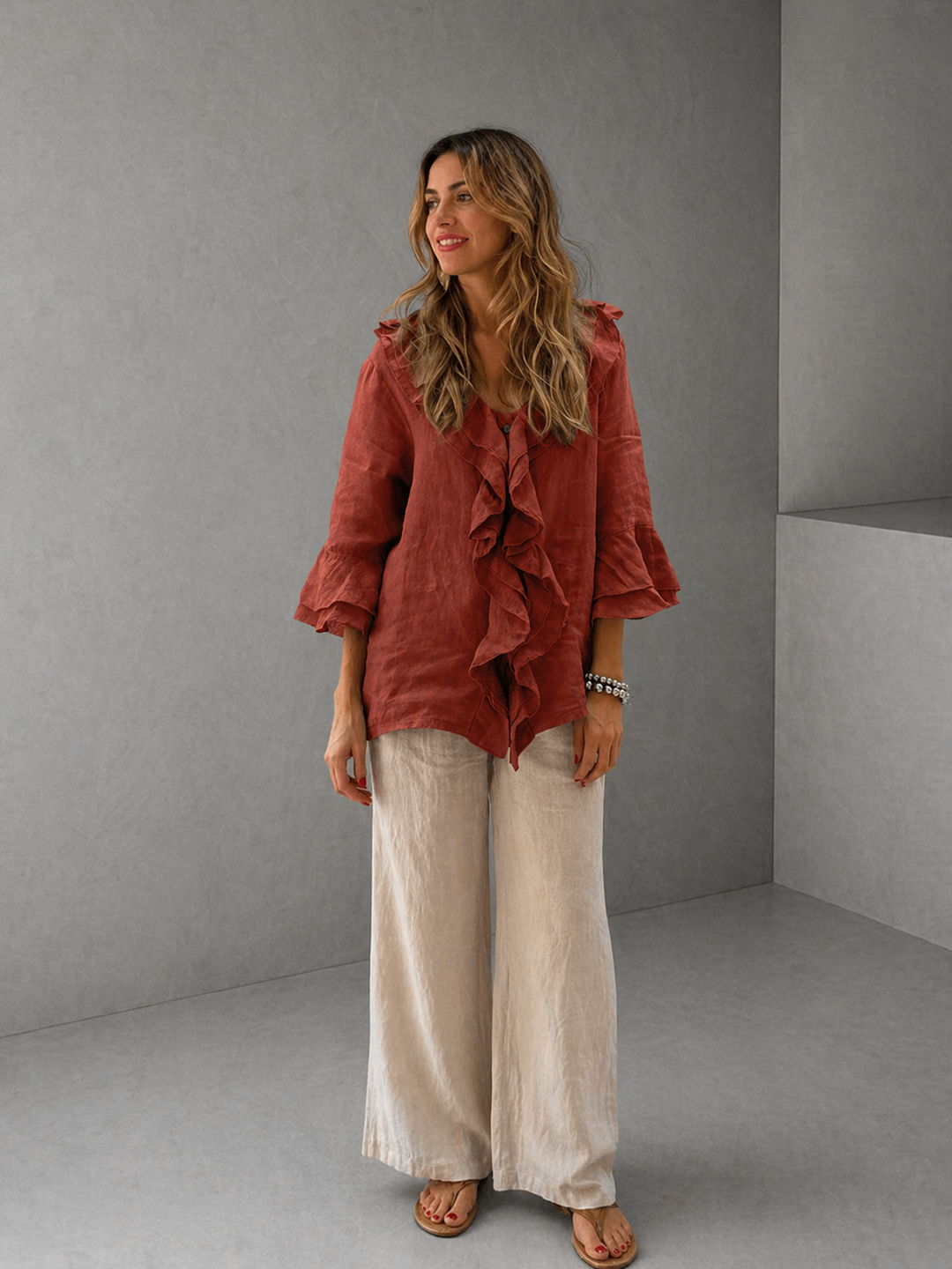 NADINE™ - Chic Bell Sleeve Ruffle Top