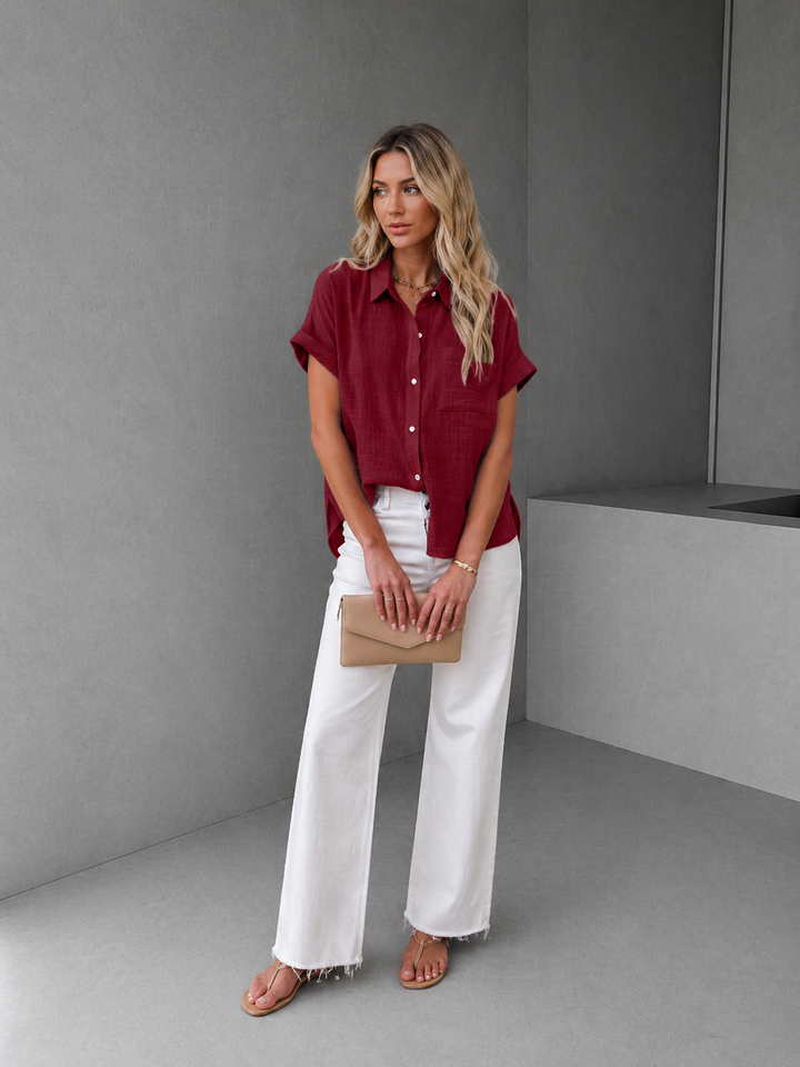 AUDRINE™ – Comfy Casual Button-Up Blouse
