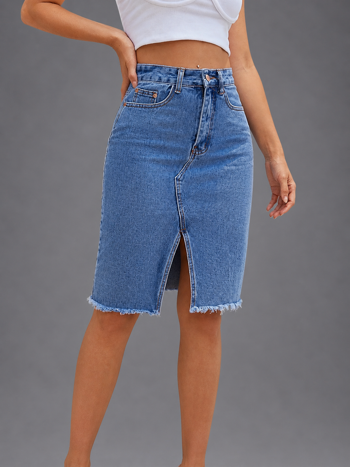 GISELE™ – Casual Slit Midi Denim Skirt