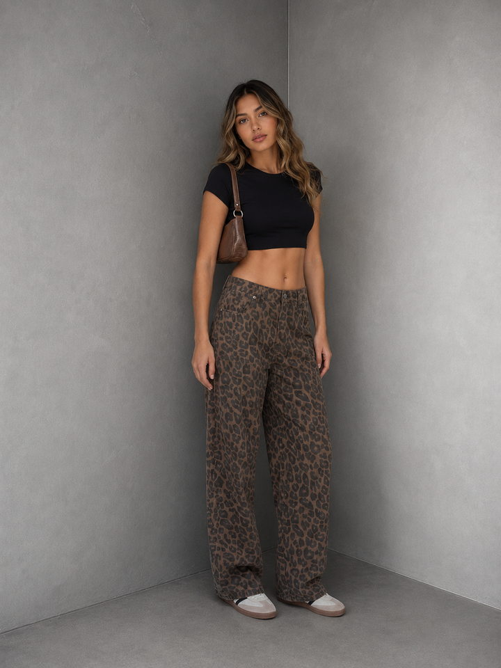 PENELOPE™ – Casual Leopard Print Wide Leg Trousers