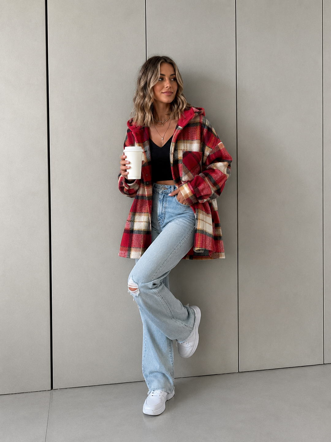 TALLULAH™ - Relaxed Fit Hooded Plaid Jacket