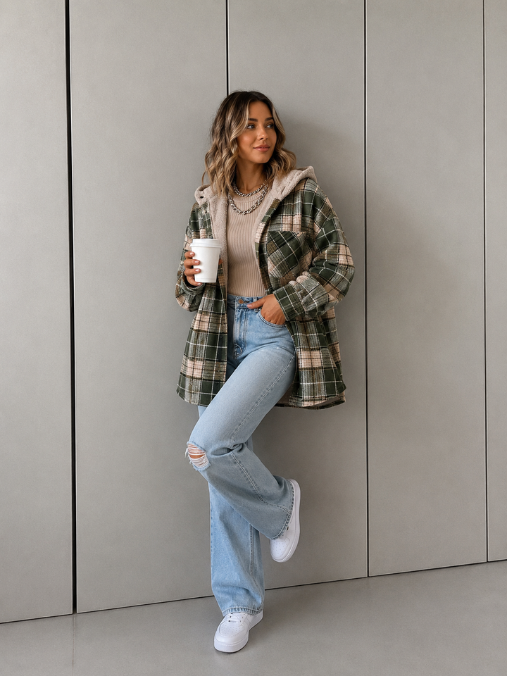 TALLULAH™ - Relaxed Fit Hooded Plaid Jacket