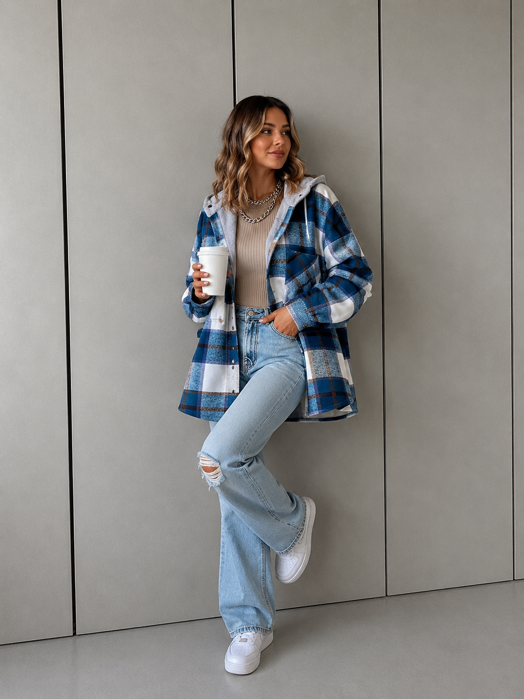 TALLULAH™ - Relaxed Fit Hooded Plaid Jacket