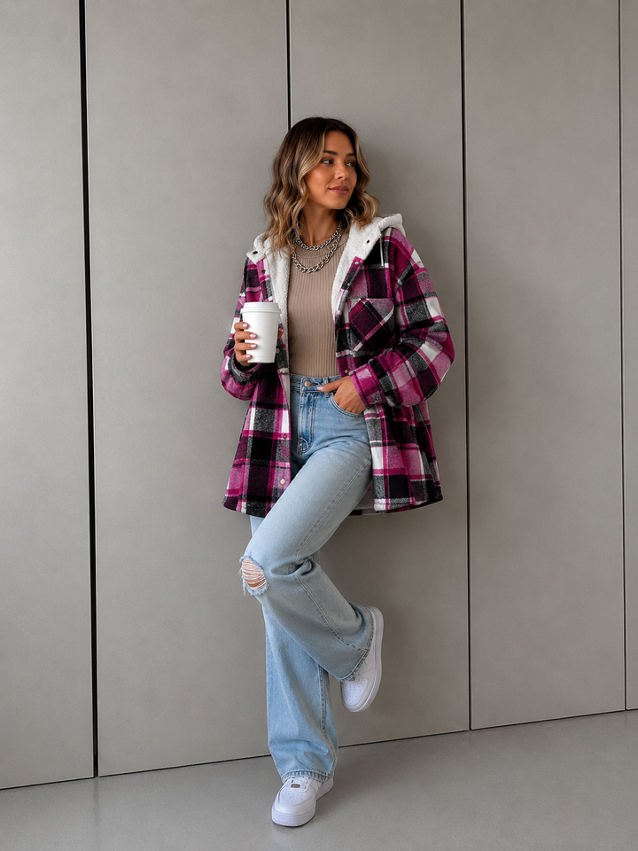 TALLULAH™ - Relaxed Fit Hooded Plaid Jacket